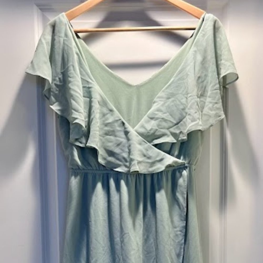 Baltic Born Sage Green Maxi Dress with Ruffle V-Neck